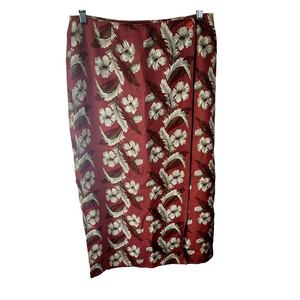 Eddie Bauer 22537 Women's Floral Hawaiian Linen Blend Maxi Wrap Skirt Plus 14